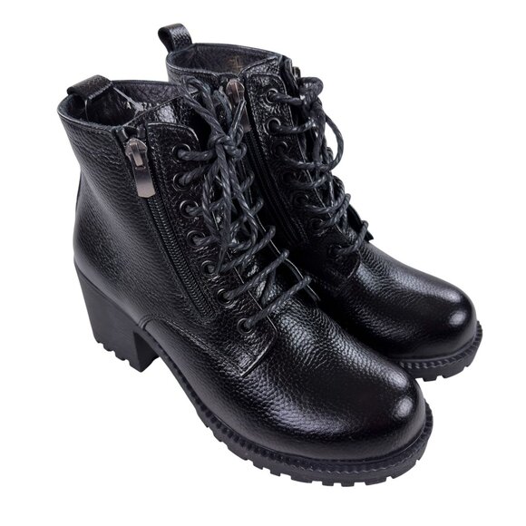 Spring Step Yaritza Pebbled Leather Bootie EU 38 - US 7.5-8 Lug Sole Black NEW - Picture 6 of 8